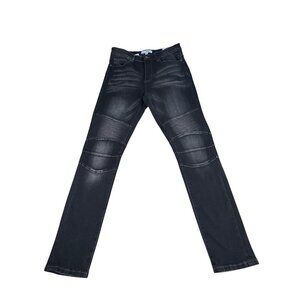 NEW Fashion Nova Men Black Denim Jeans Sz 32 Ribbed Knee Detail Stretch NWT